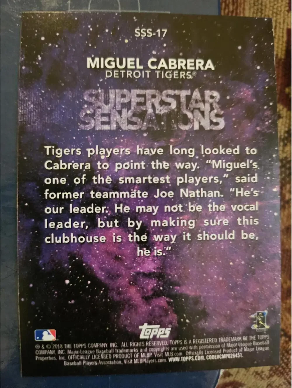 Miguel Cabrera - 2018 Topps Superstar Sensations Insert #SSS-17 - RAW Mint